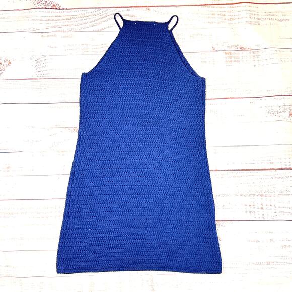 Banana Republic Royal Blue Crochet Open Knit Halter Mini Dress Small Sleeveless‎ - Picture 7 of 10